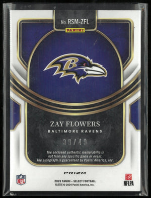 2023 Panini Select Rookie Patch Autograph Zay Flowers Auto RC  Purple /49 