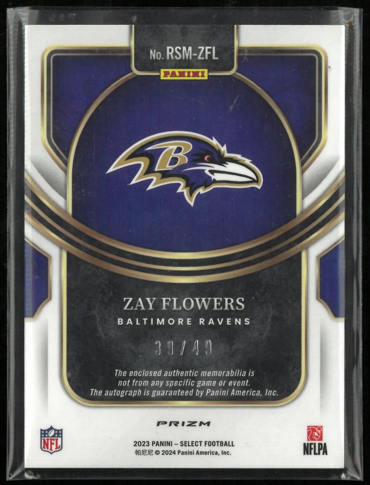 2023 Panini Select Rookie Patch Autograph Zay Flowers Auto RC  Purple /49 