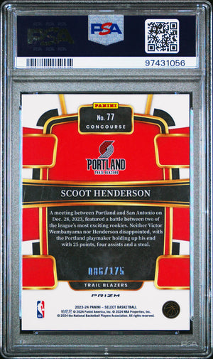 2023 Panini Select Rookie Scoot Henderson Purple Flash /175 RC PSA 10 