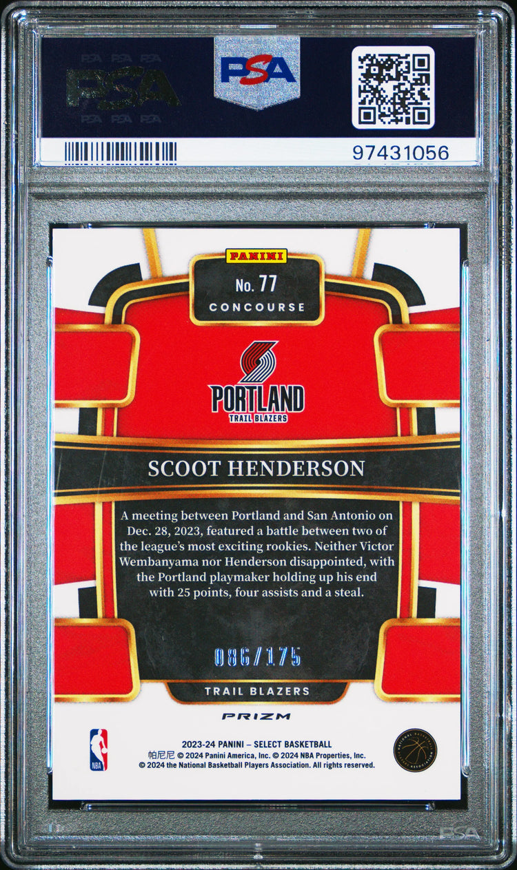 2023 Panini Select Rookie Scoot Henderson Purple Flash /175 RC PSA 10 
