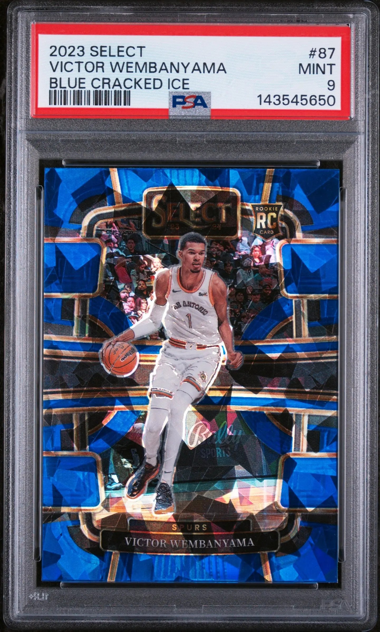 2023 Panini Select Rookie Victor Wembanyama Blue Cracked Ice RC PSA 9 