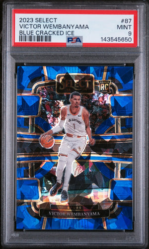 2023 Panini Select Rookie Victor Wembanyama Blue Cracked Ice RC PSA 9 