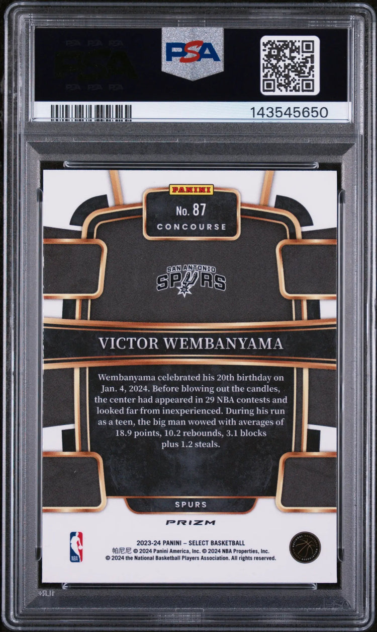 2023 Panini Select Rookie Victor Wembanyama Blue Cracked Ice RC PSA 9 
