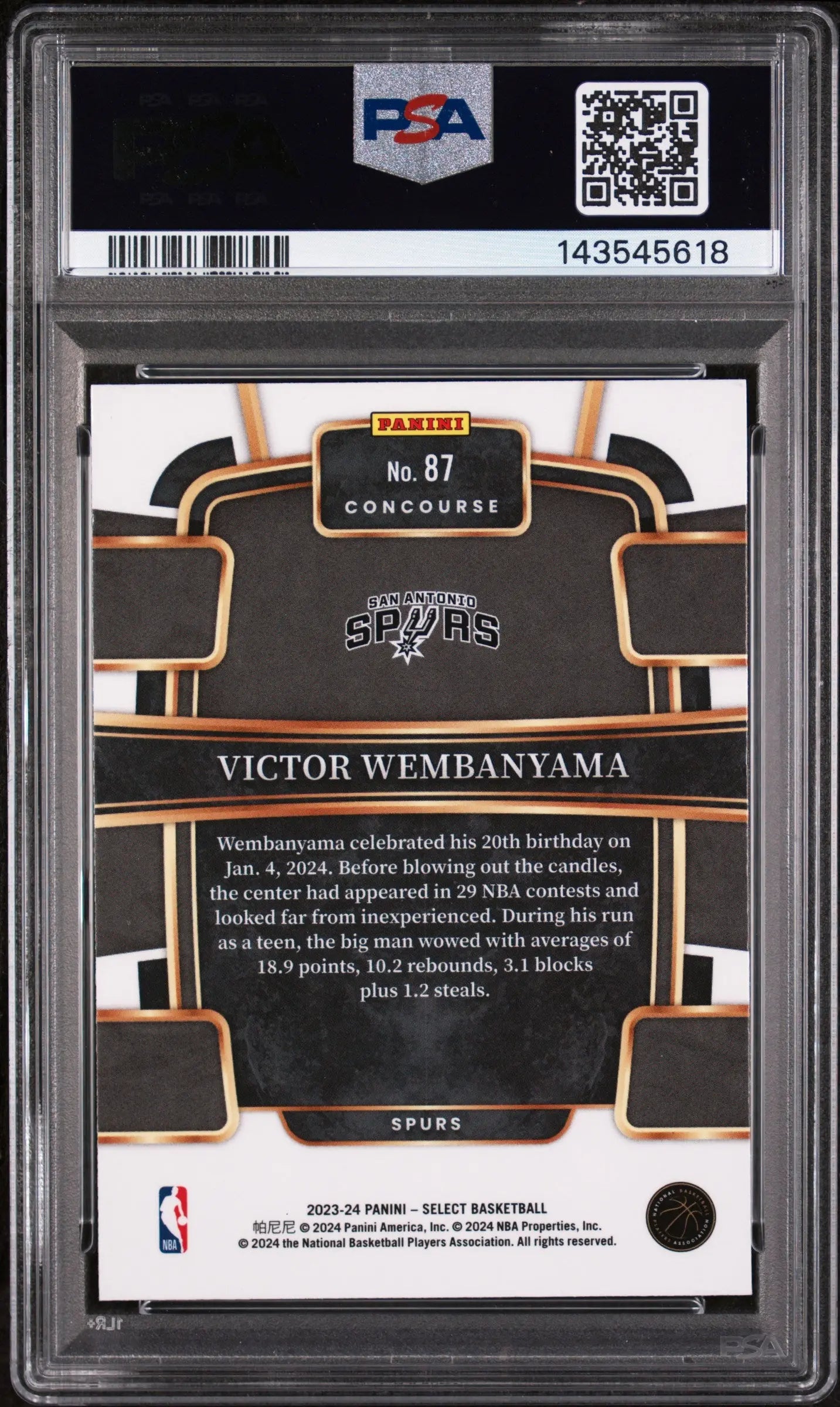 2023 Panini Select Rookie Victor Wembanyama  Blue Prizm RC PSA 10 