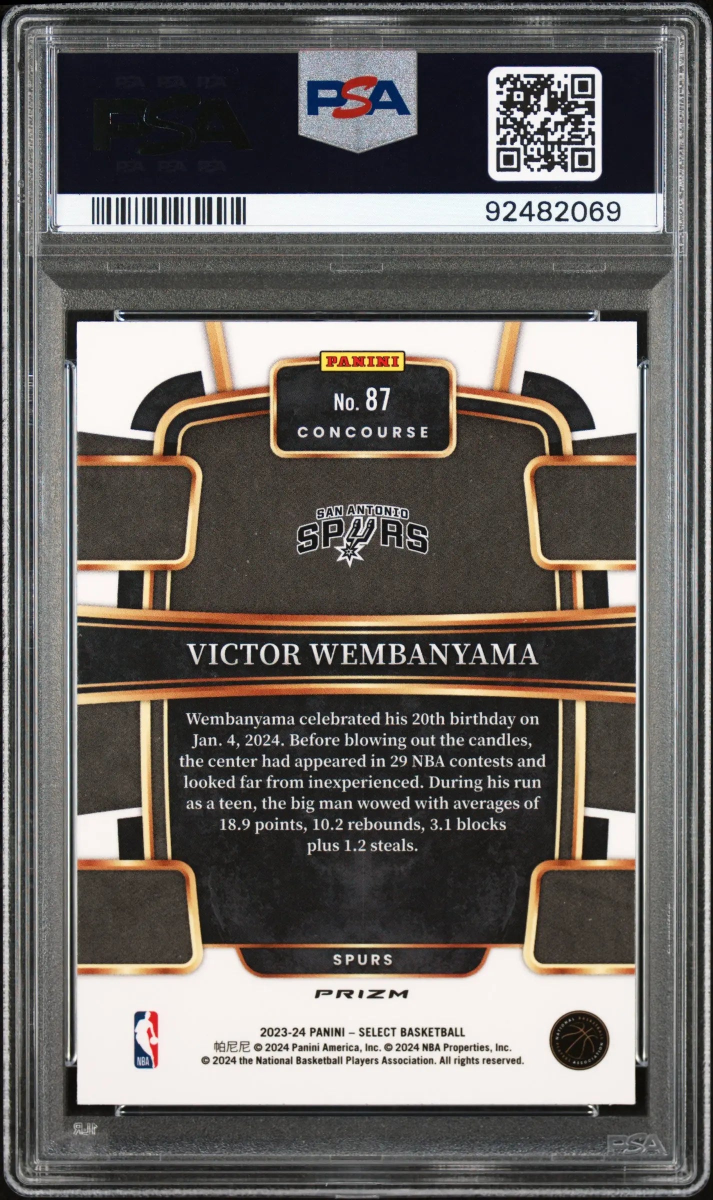 2023 Panini Select Rookie Victor Wembanyama Blue Prizm RC PSA 10 