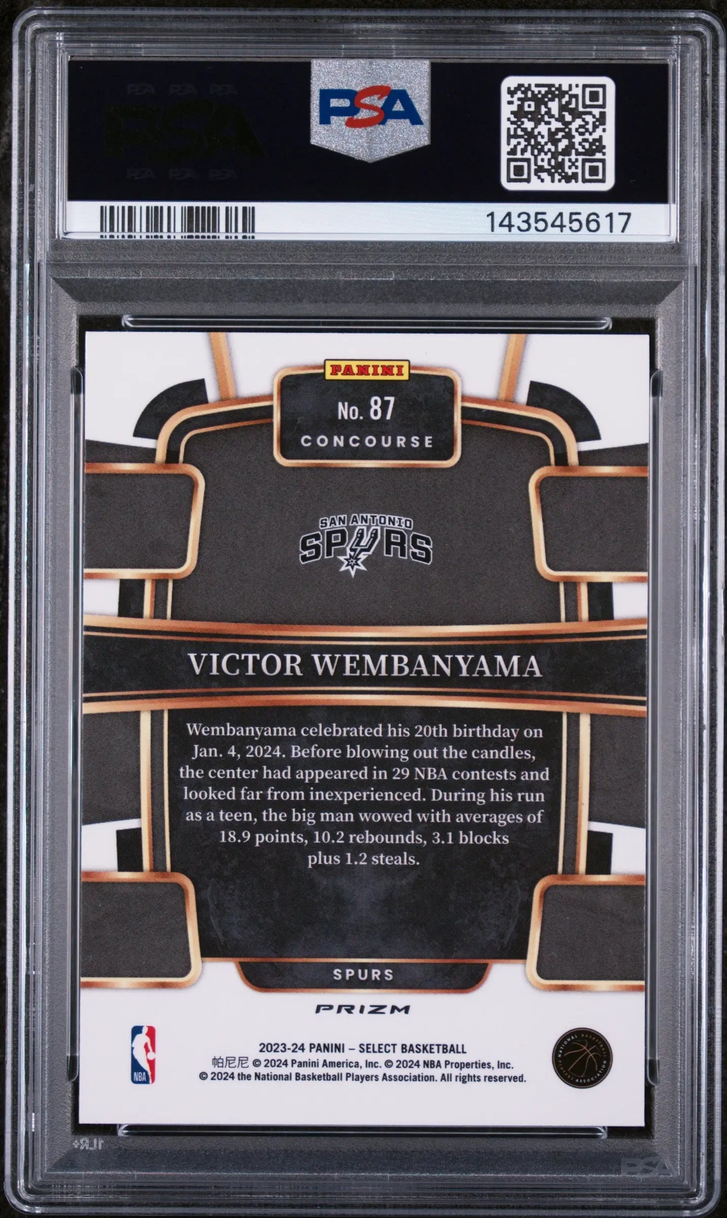 2023 Panini Select Rookie Victor Wembanyama  Blue Prizm RC PSA 9 