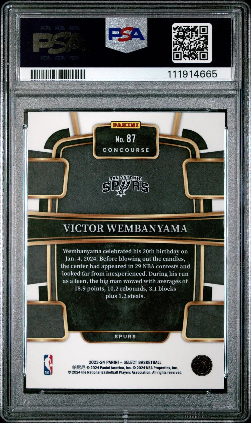 2023 Panini Select Rookie Victor Wembanyama Blue RC PSA 10 