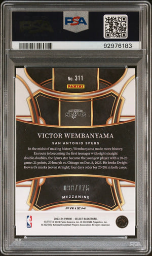 2023 Panini Select Rookie Victor Wembanyama Purple Flash /175 RC PSA 10 