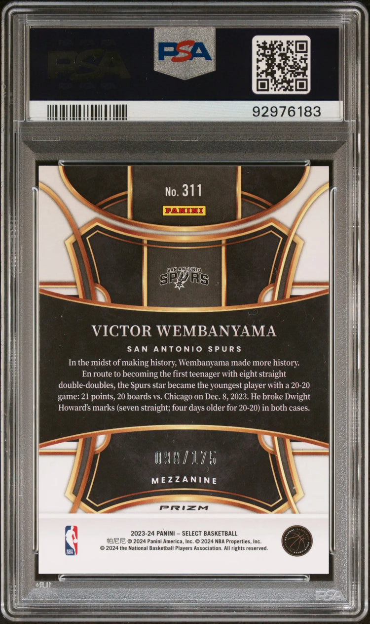 2023 Panini Select Rookie Victor Wembanyama Purple Flash /175 RC PSA 10 