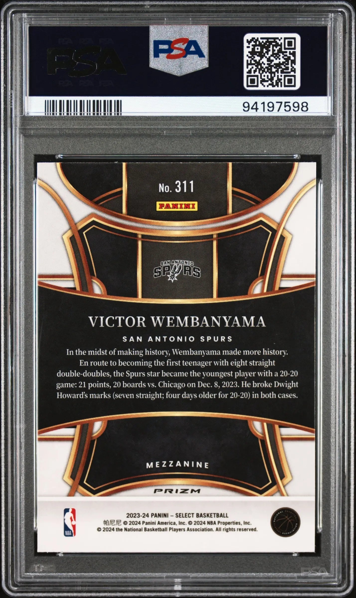 2023 Panini Select Rookie Victor Wembanyama RC Tectonic PSA 10 