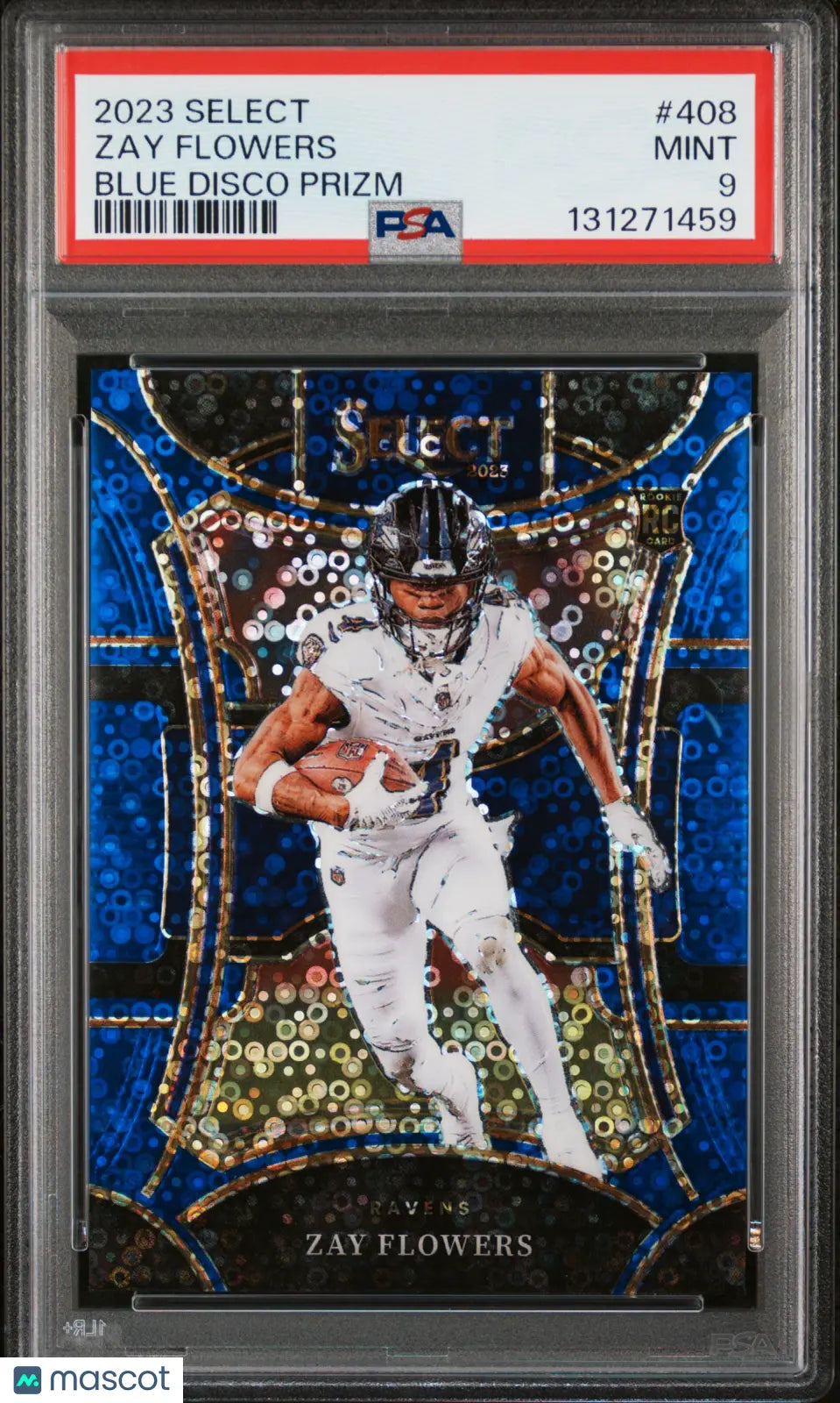 2023 Panini Select Rookie Zay Flowers Blue Disco Prizm RC /25 PSA 9 