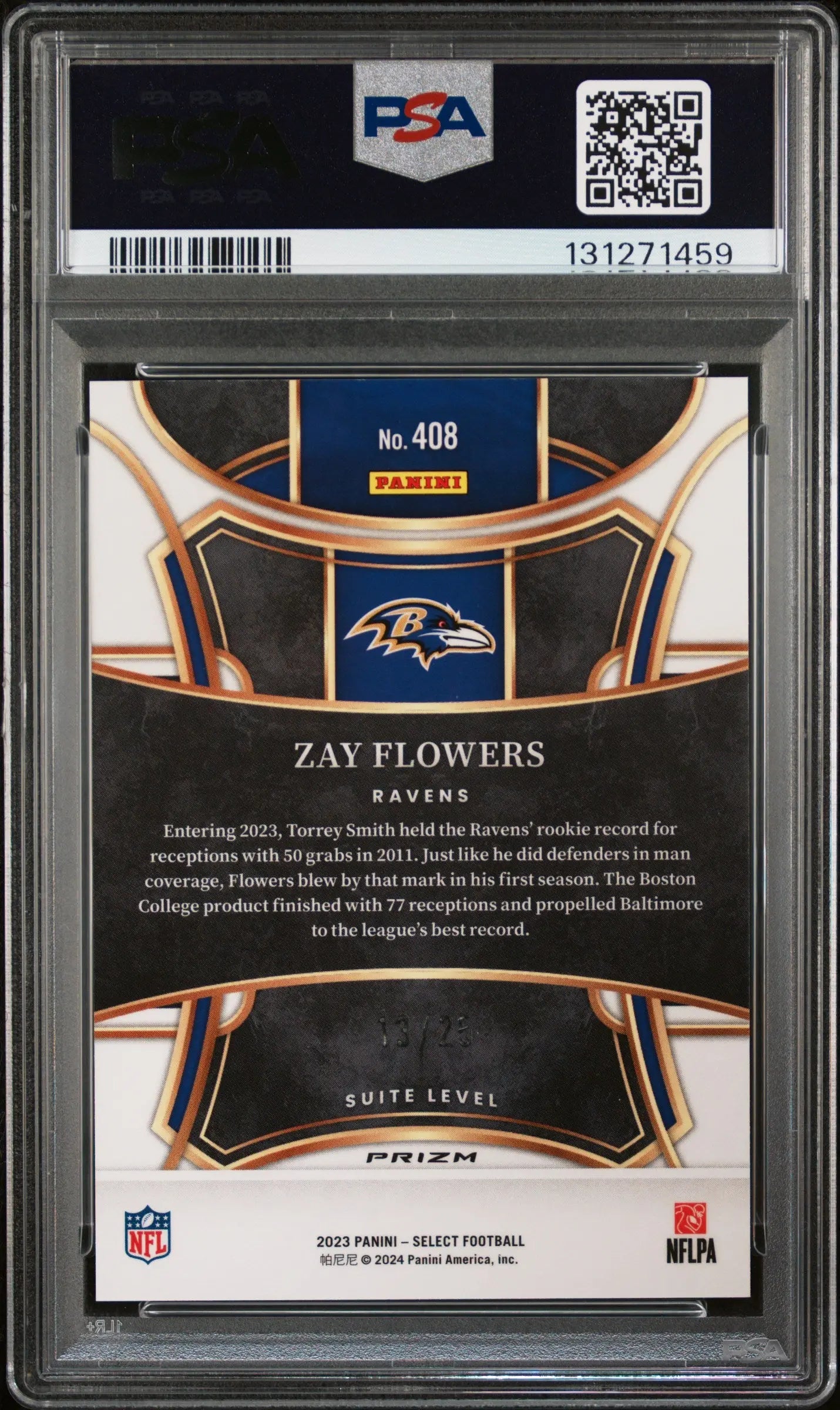 2023 Panini Select Rookie Zay Flowers Blue Disco Prizm RC /25 PSA 9 