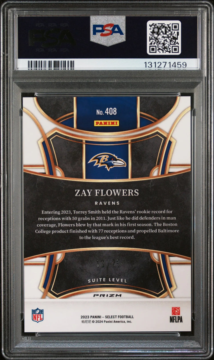 2023 Panini Select Rookie Zay Flowers Blue Disco Prizm RC /25 PSA 9 
