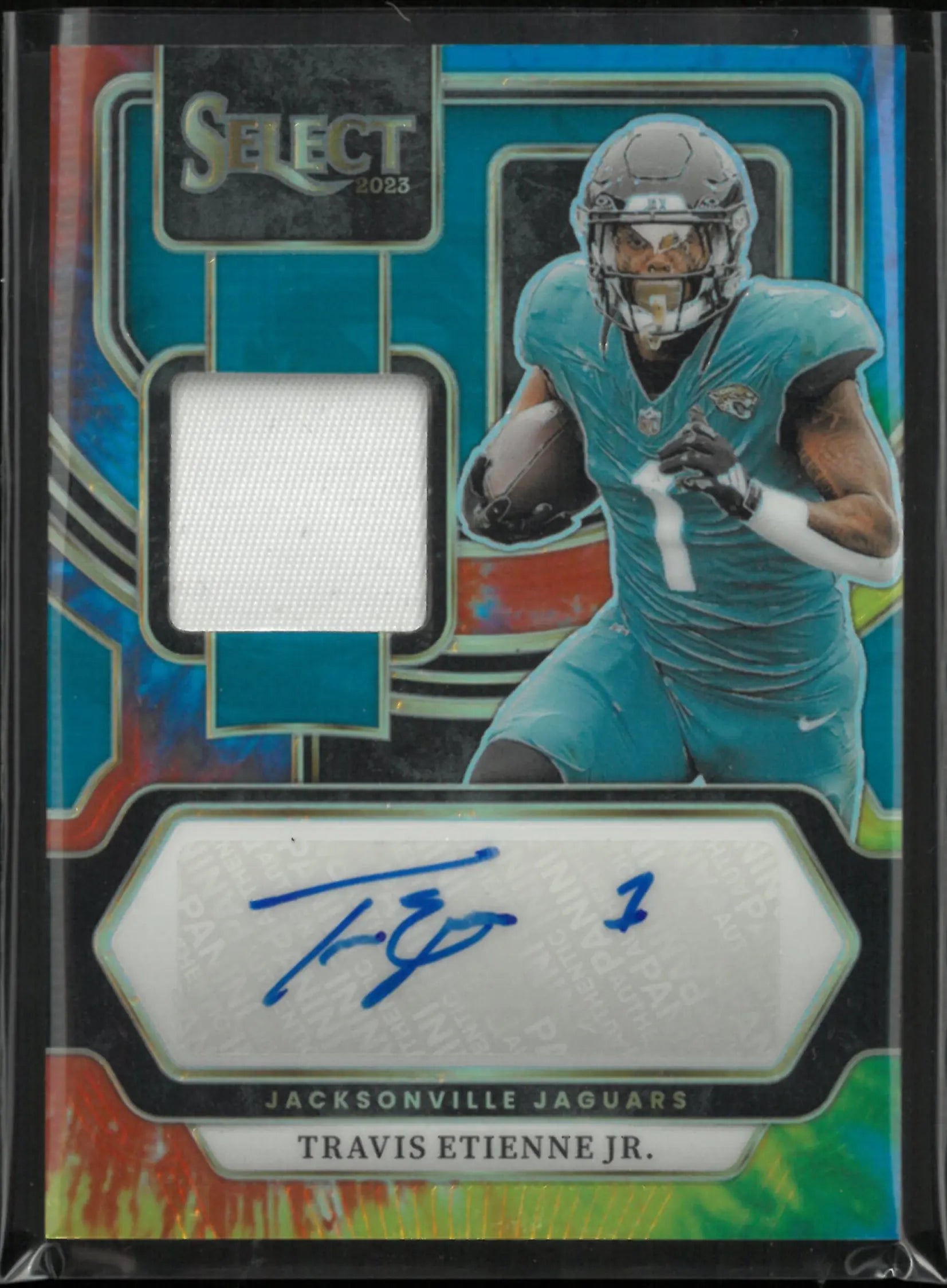 2023 Panini Select Travis Etienne JR. Autograph Patch Tie-Die Prizm Auto /25 