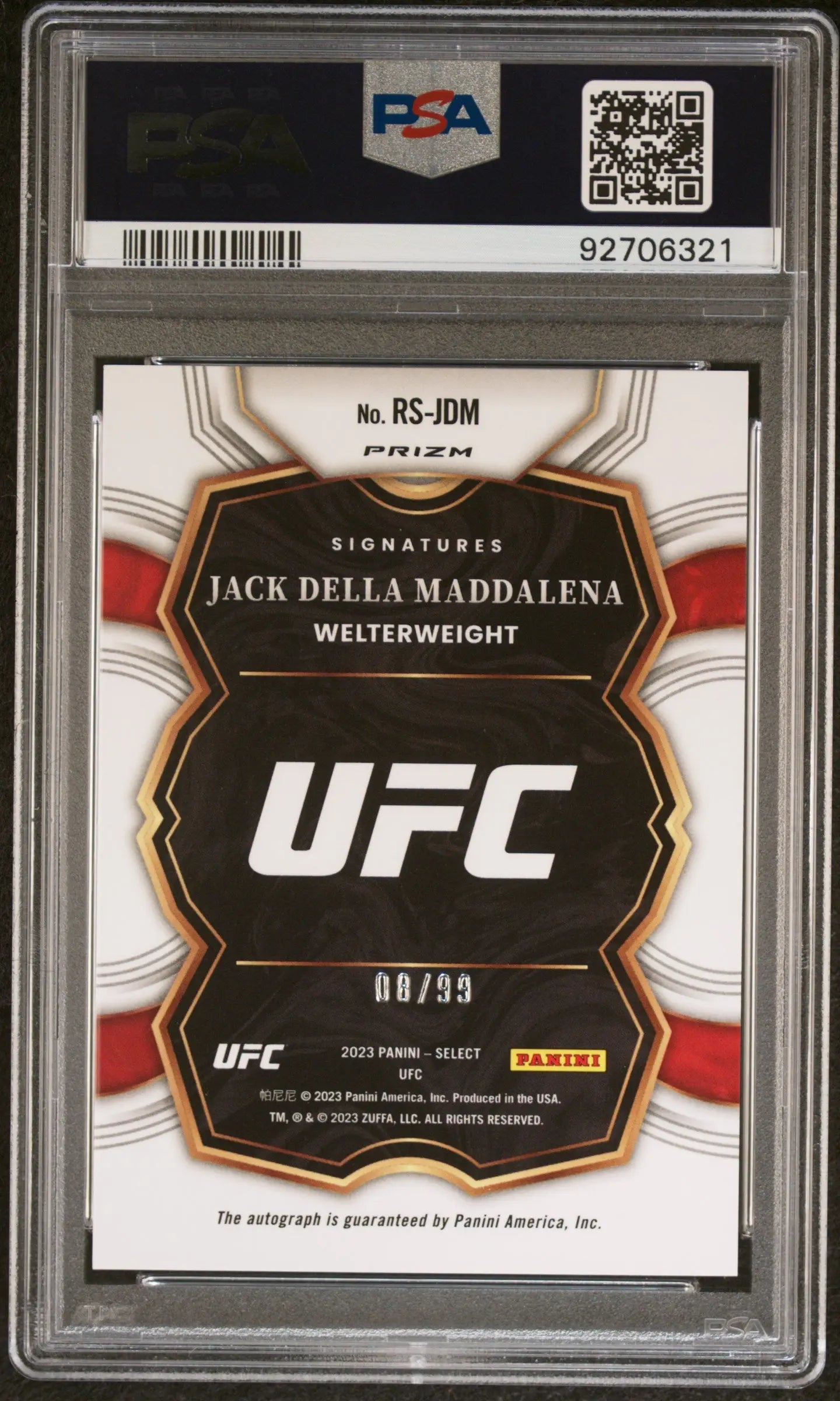 2023 Panini Select UFC Rookie Signatures Jack Della Maddalena #RSJDM Red PSA 10 