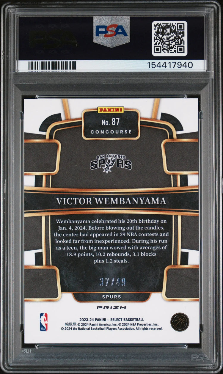 2023 Panini Select Victor Wembanyama RC Rookie Bronze Checker PSA 8 /49 