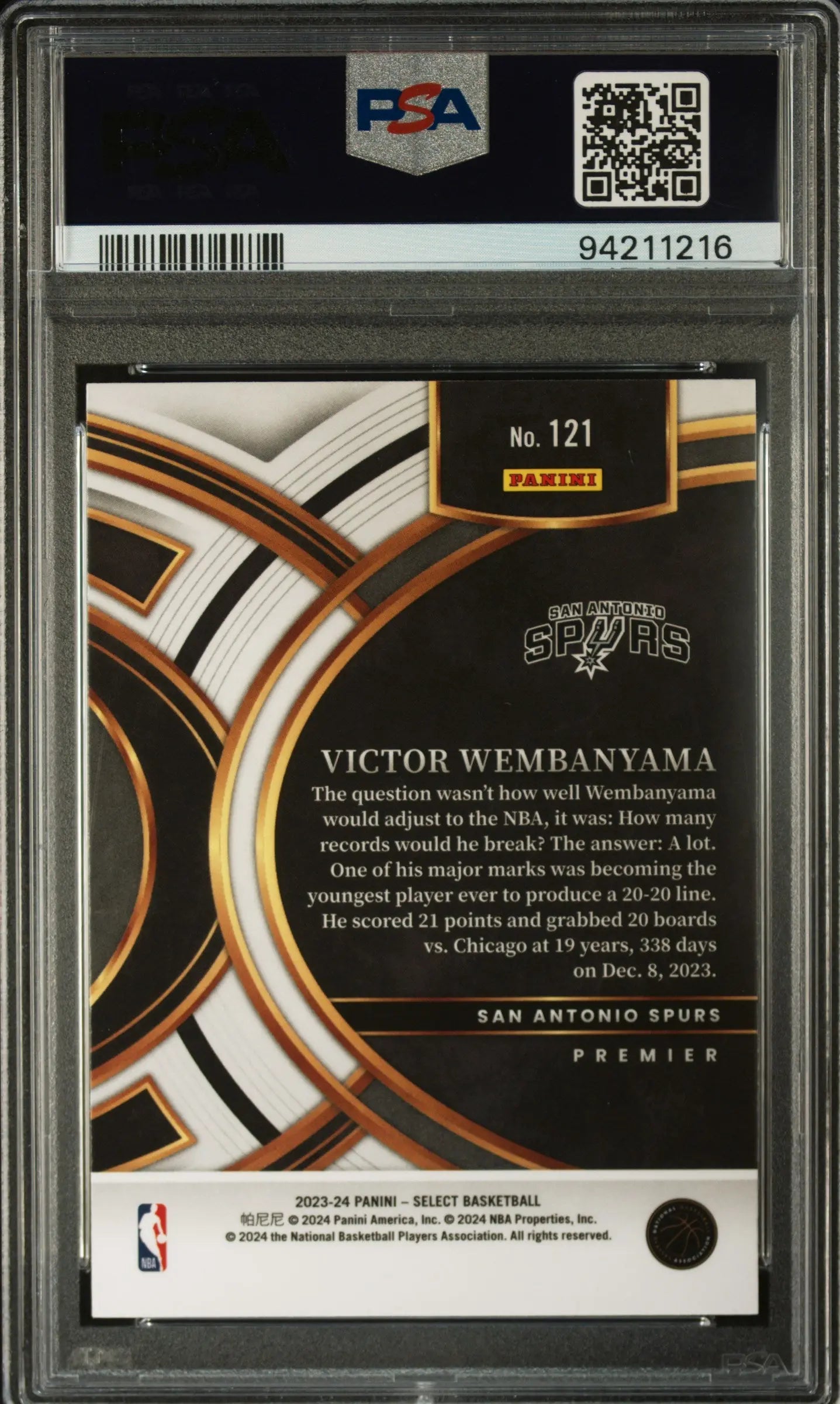 2023 Panini Select Victor Wembanyama RC Rookie #121 PSA 10 