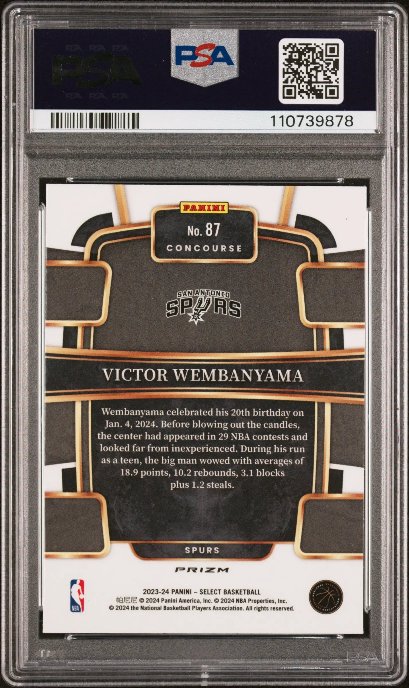 2023 Panini Select Victor Wembanyama RC Rookie  #87 Tectonic PSA 10 