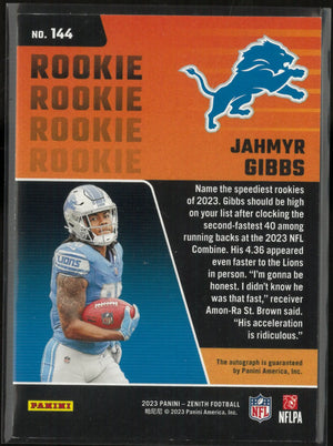 2023 Panini Zenith Rookie Red Zone Jahmyr Gibbs Autograph Auto RC 