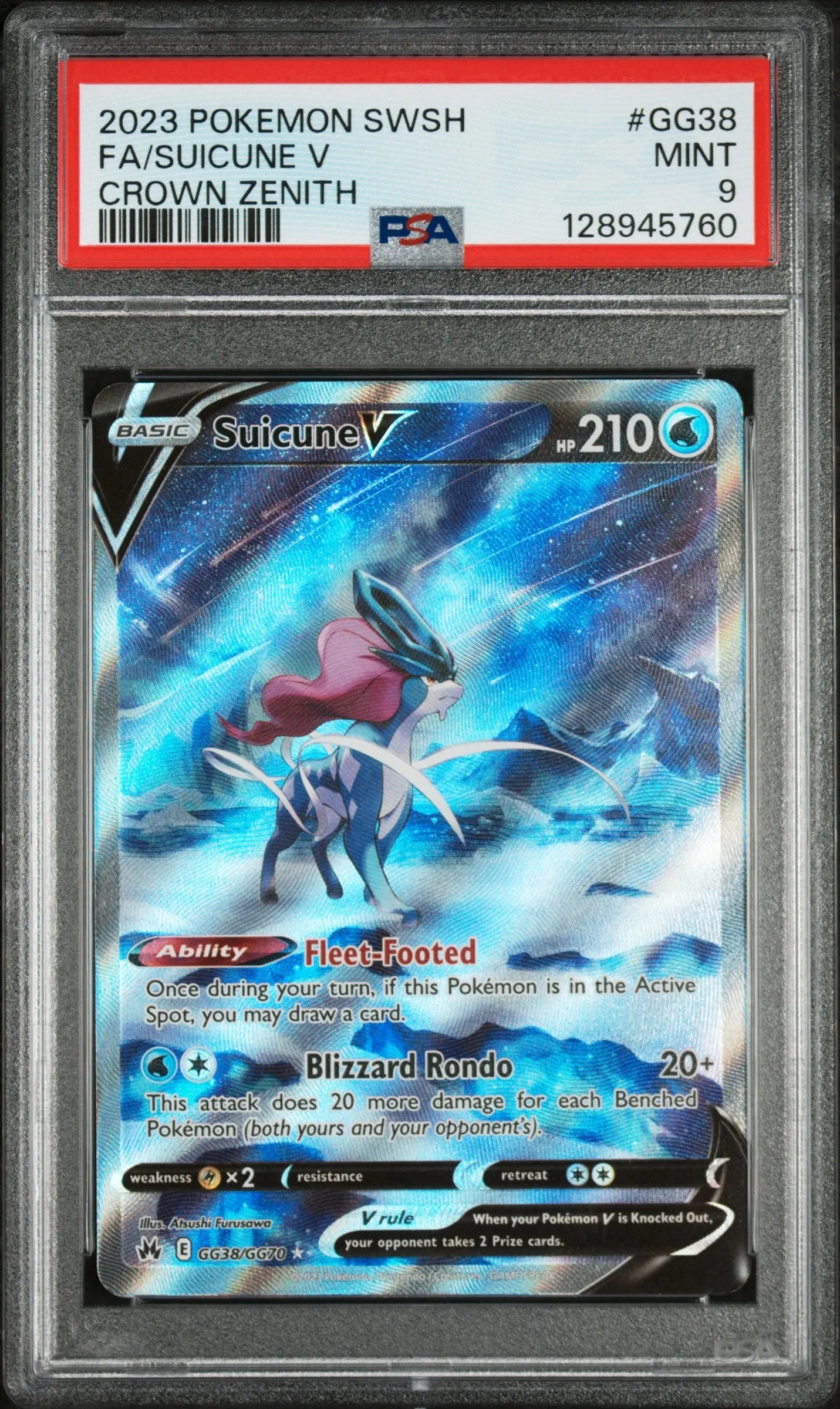 2023 Pokemon Crown Zenith Galarian Gallery Suicune V PSA 9 GG38/GG70 