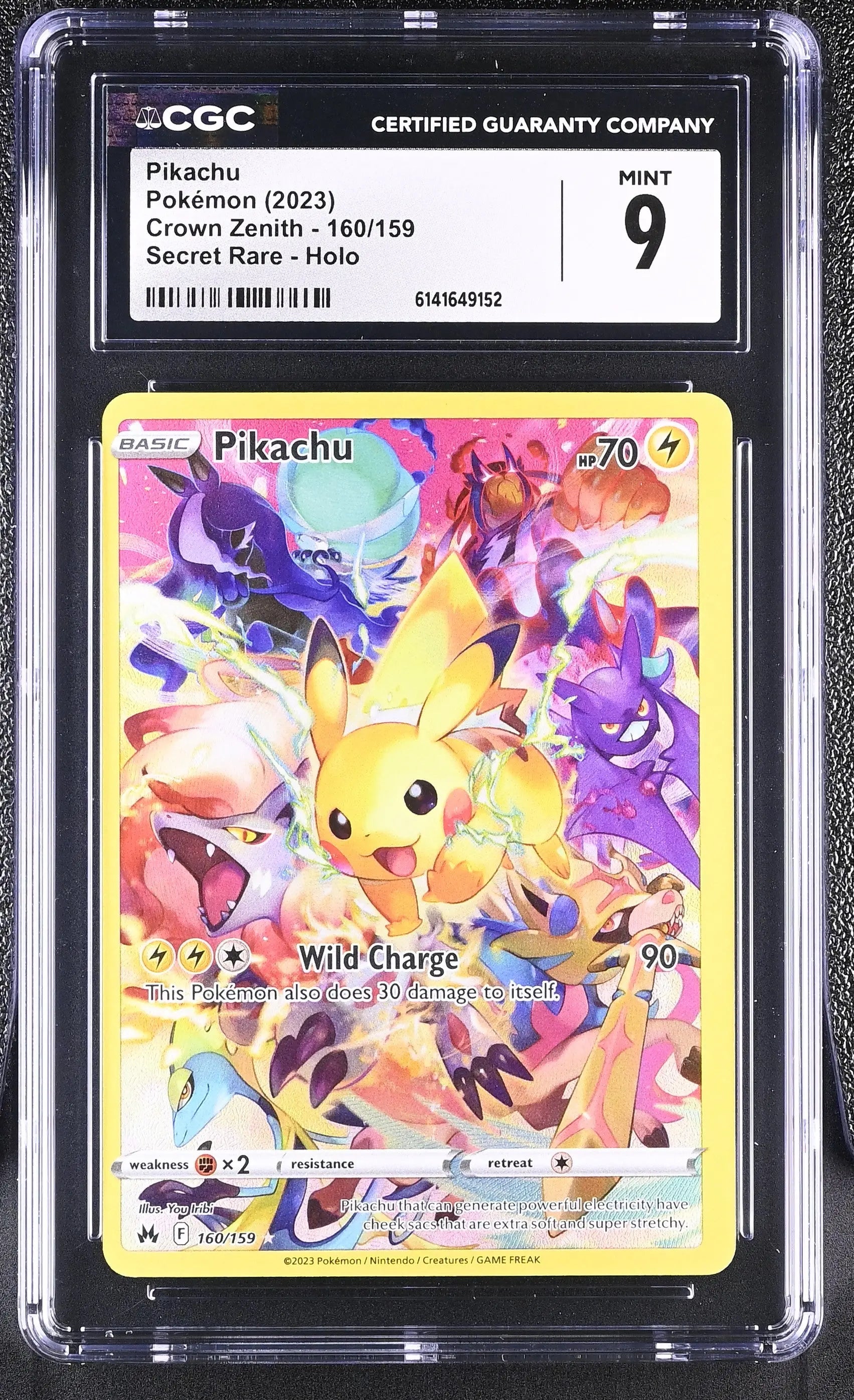 2023 Pokemon Crown Zenith Pikachu Holo Secret Rare 160/159 CGC 9 