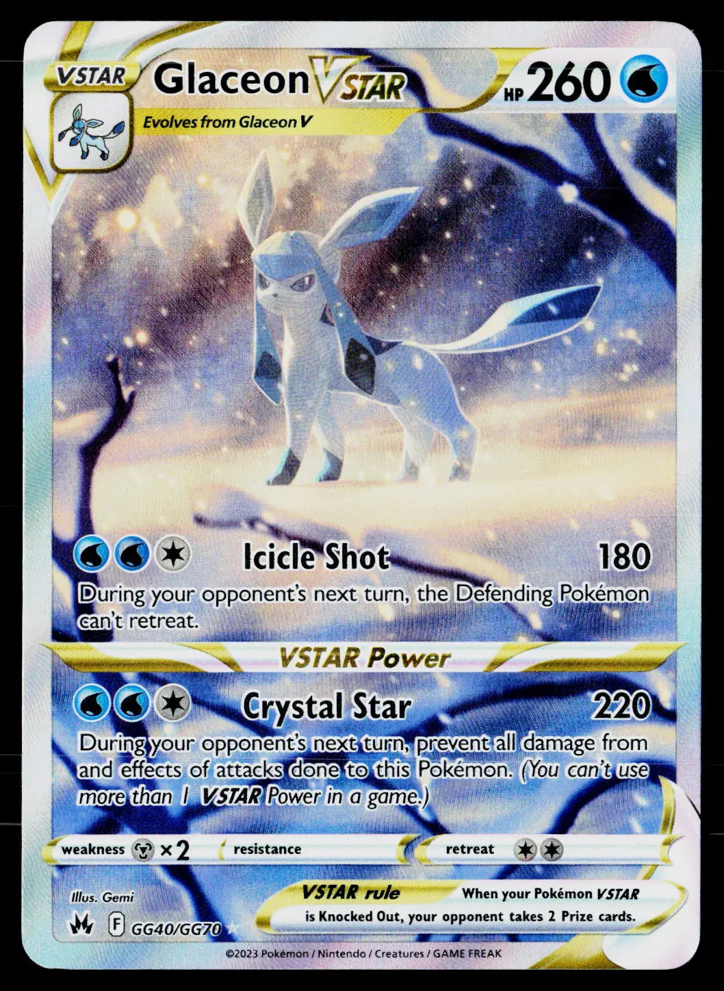 2023 Pokemon Crown Zenith: Galarian Gallery Glaceon VSTAR Ultra Rare GG40/GG70 
