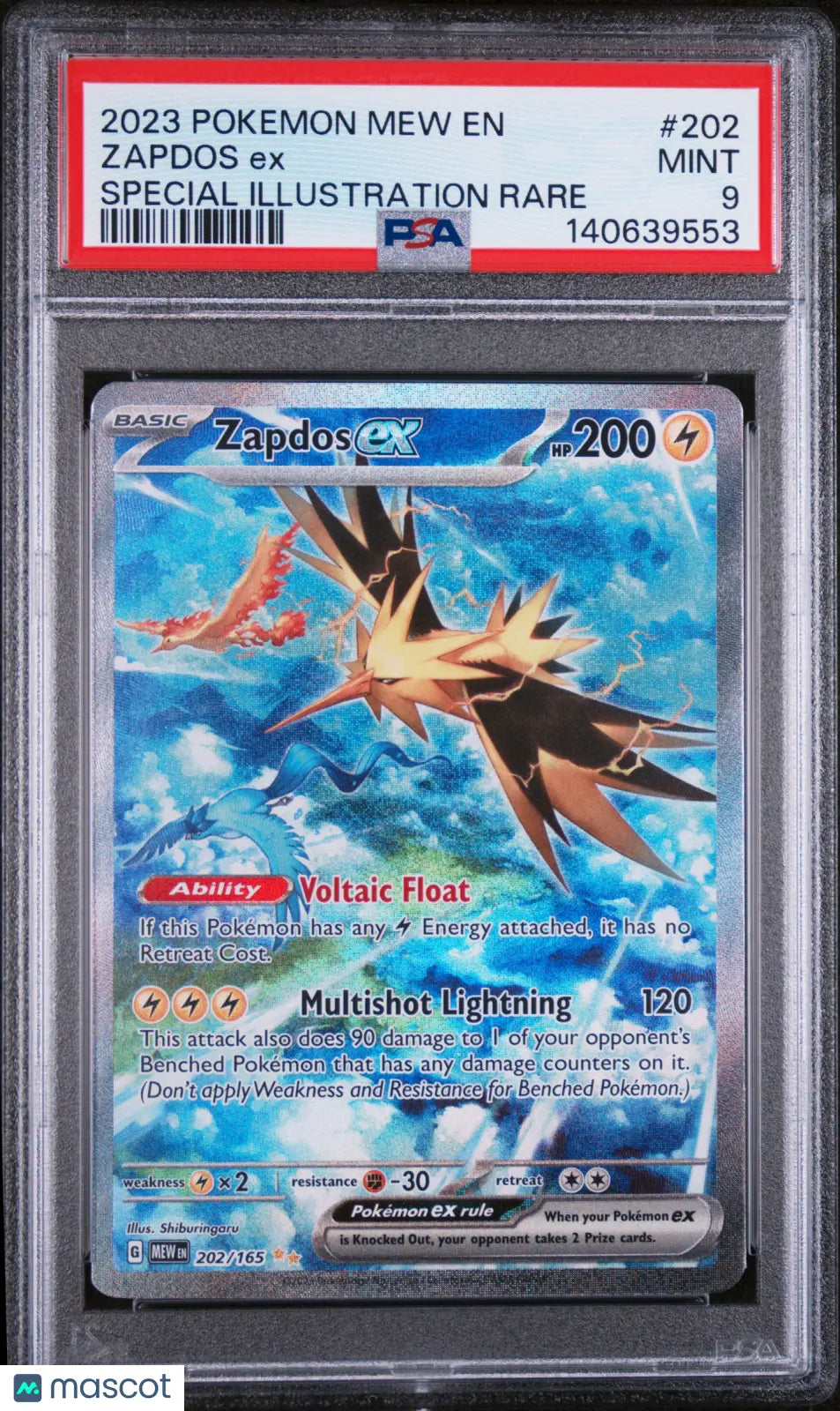 2023 Pokemon Mew EN-151 Zapdos EX Special Illustration Rare PSA 9 202/165 