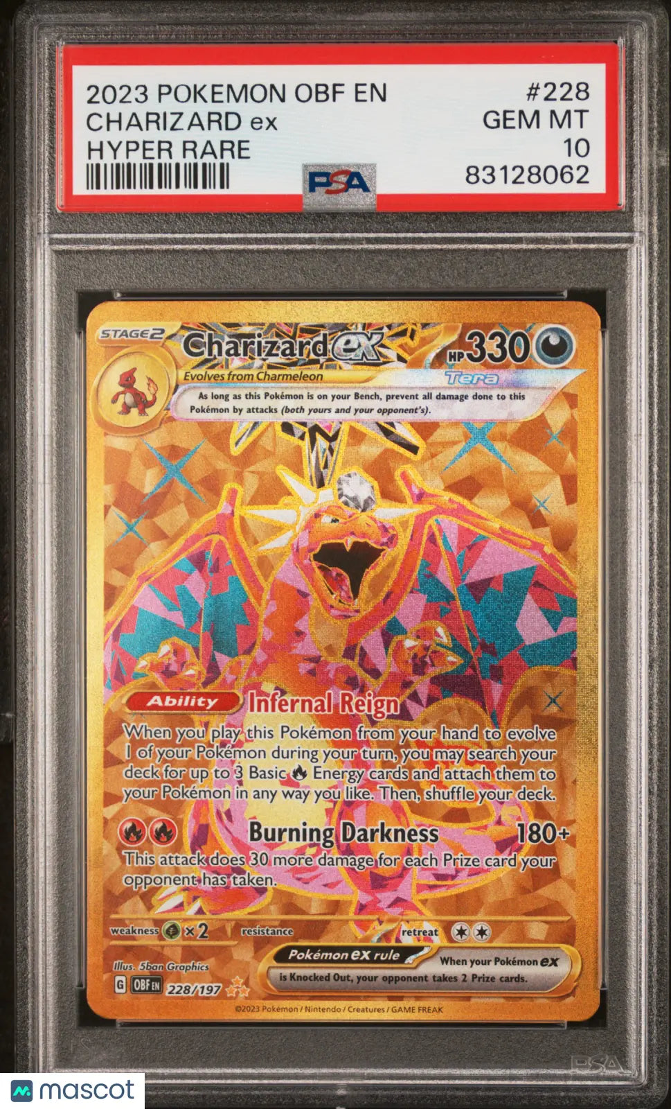 2023 Pokemon Obf EN-Obsidian Flames Charizard EX Hyper Rare PSA 10 228/197 