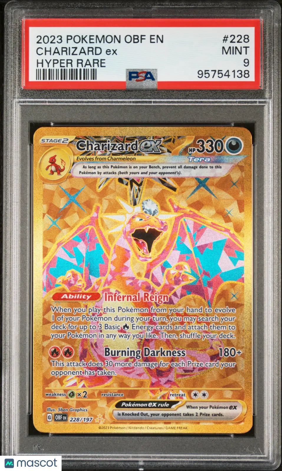 2023 Pokemon Obf EN-Obsidian Flames Charizard EX Hyper Rare PSA 9 #228 