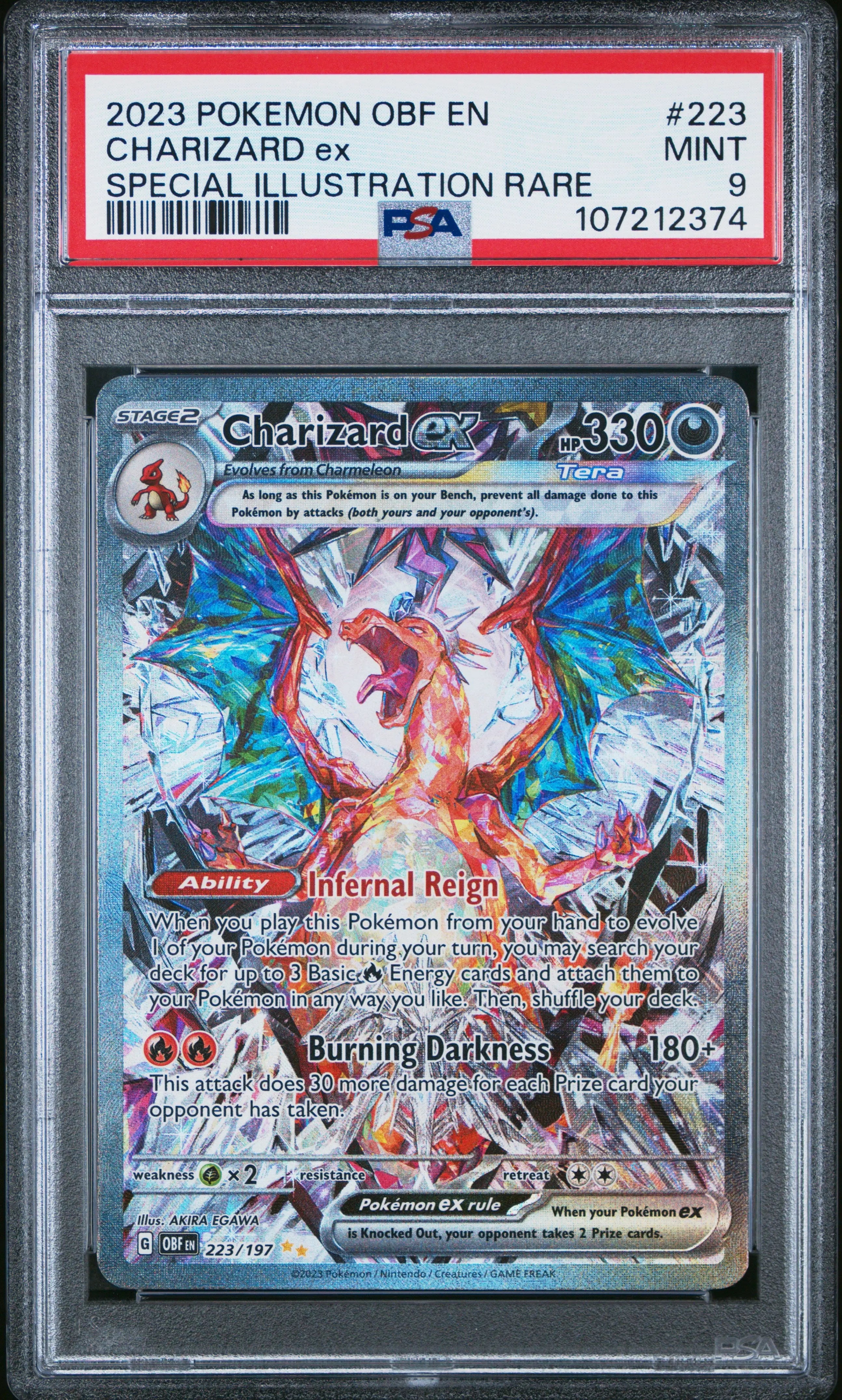 2023 Pokemon Obsidian Flames Charizard Ex SIR 223/197 PSA 9 