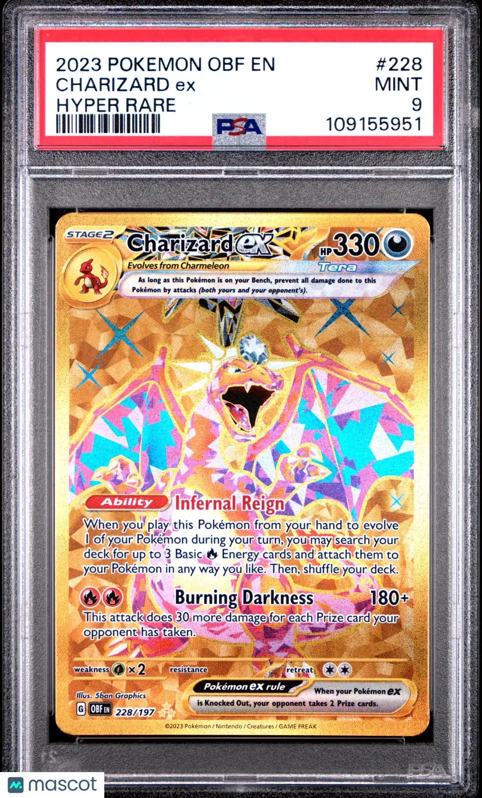 2023 Pokemon Obsidian Flames Hyper Rare Charizard EX 228/197 PSA 9 
