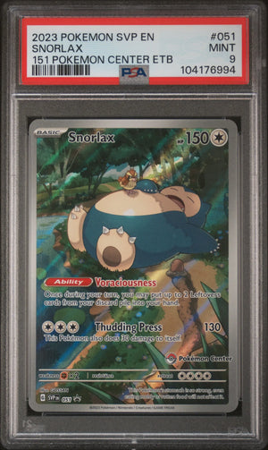 2023 Pokemon SVP EN-SV Black Star Promo Snorlax 151 Pokemon Center Etb PSA 9 #051 