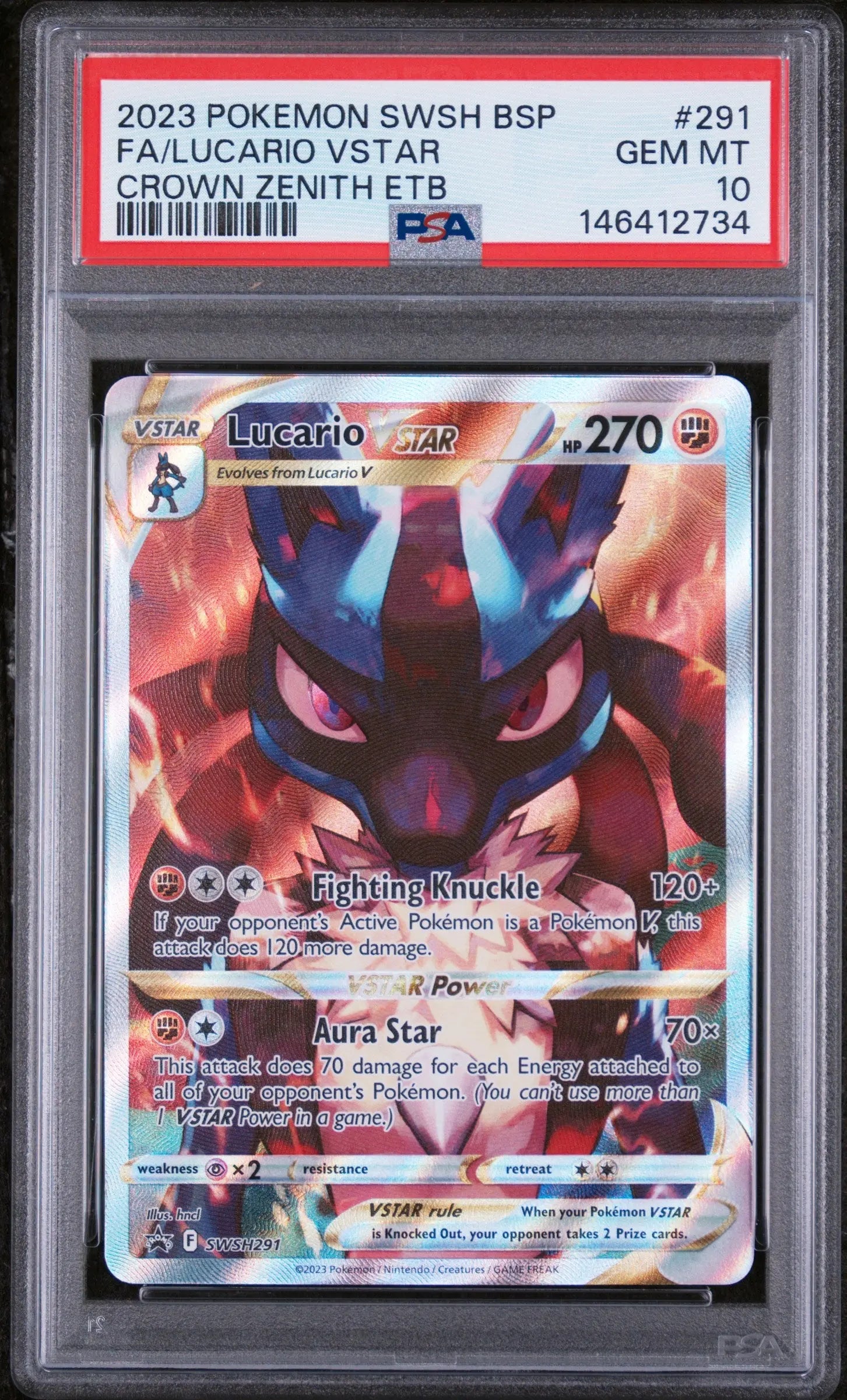 2023 Pokemon SWSH Black Star Promo Lucario VSTAR Crown Zenith ETB Fa PSA 10 #291 