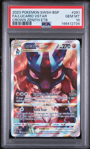 2023 Pokemon SWSH Black Star Promo Lucario VSTAR Crown Zenith ETB Fa PSA 10 #291 