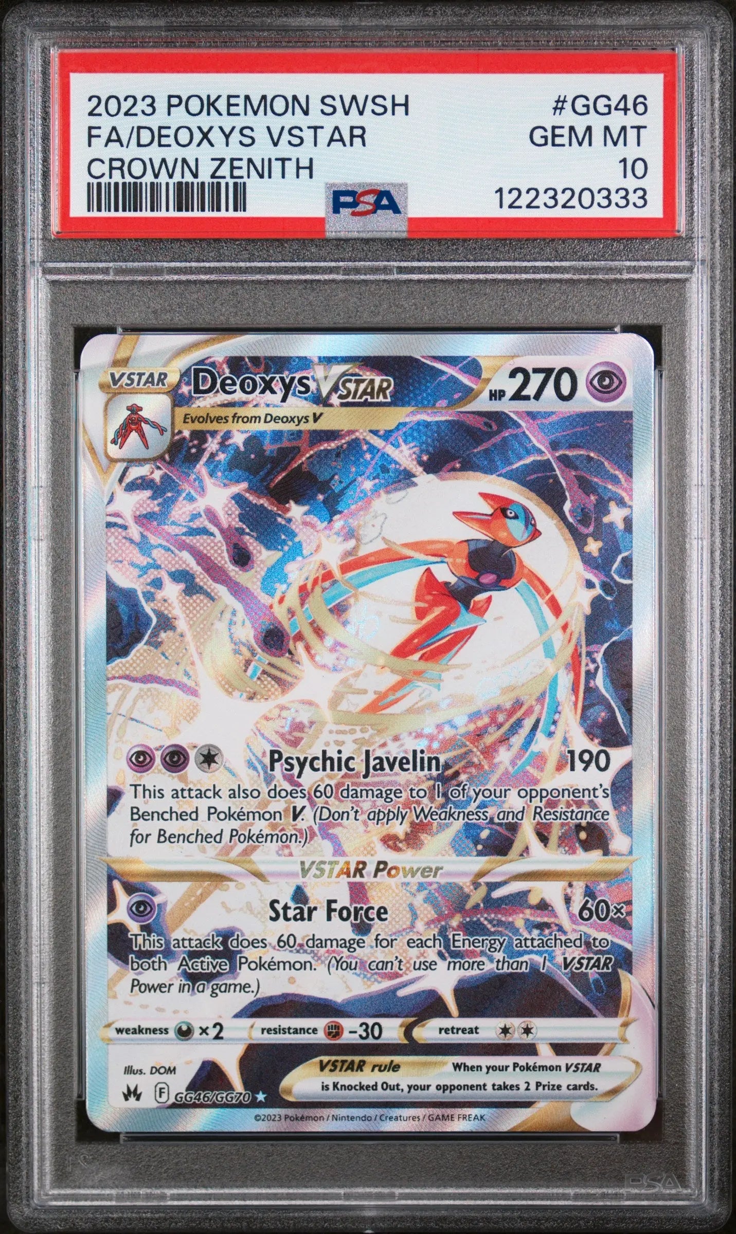 2023 Pokemon Sword And Shield Crown Zenith Deoxys VSTAR GG46/GG70 PSA 10 