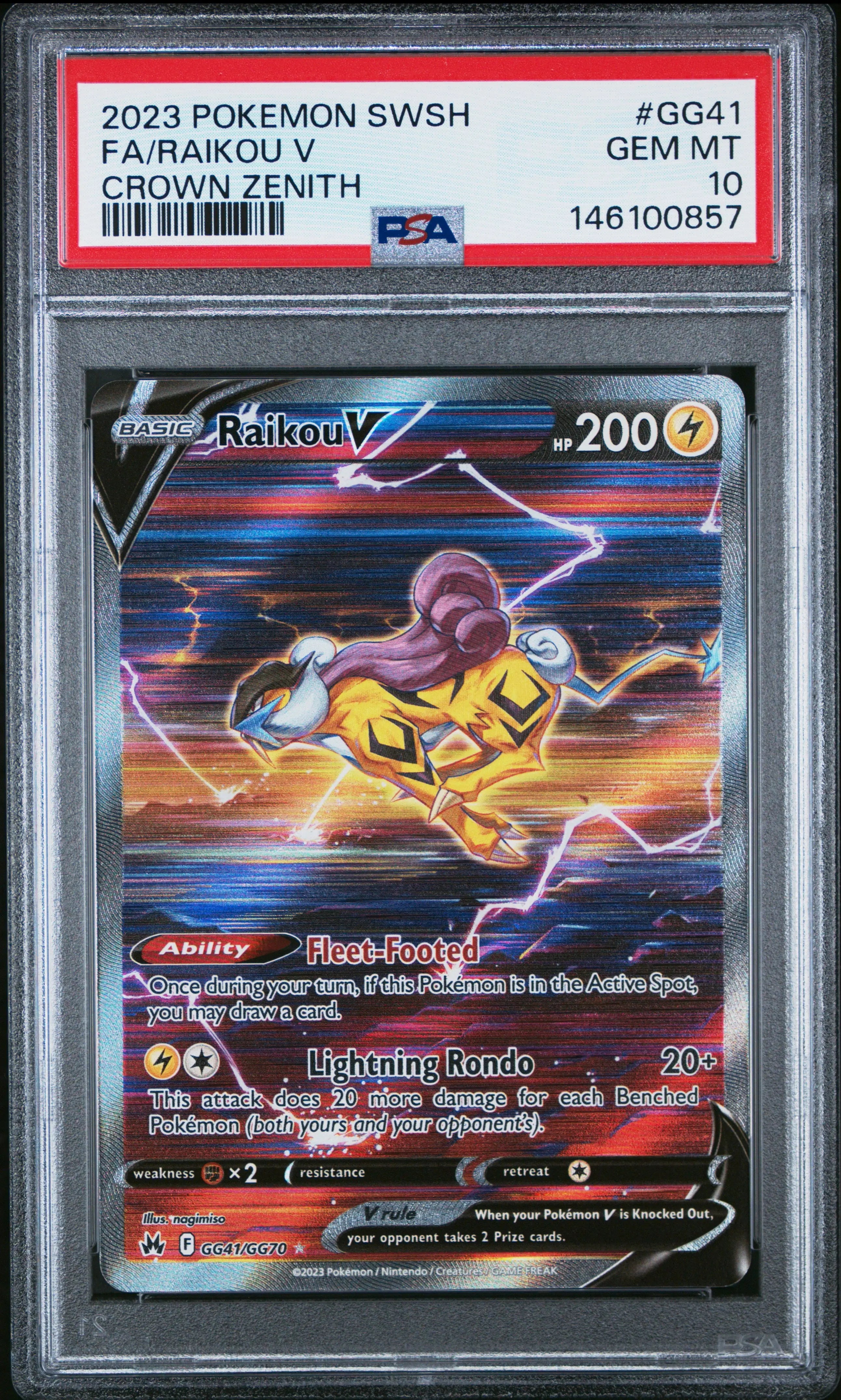 2023 Pokemon Sword And Shield Crown Zenith GG41/GG70 Raikou V PSA 10 