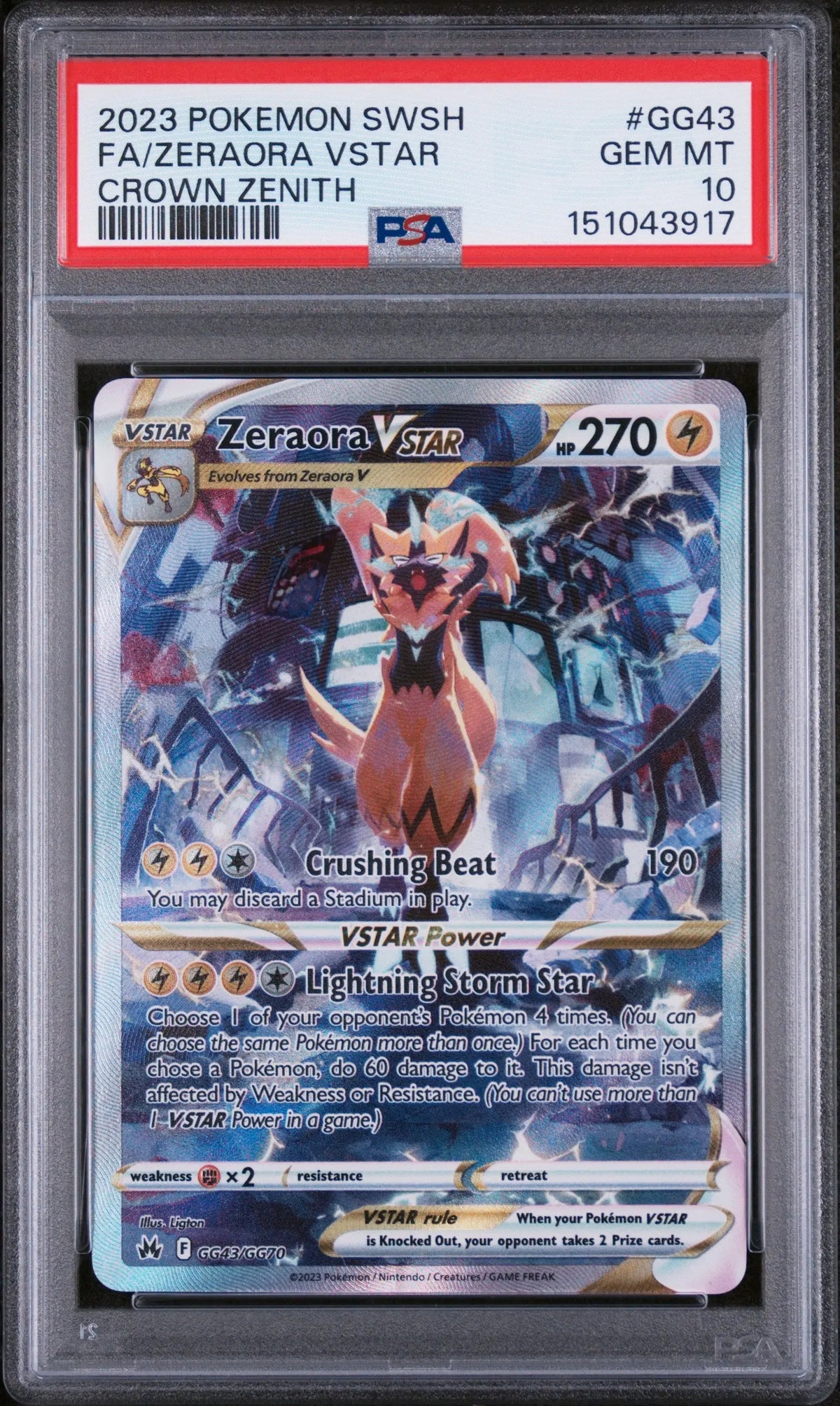 2023 Pokemon Sword And Shield Crown Zenith Zeraora Vstar GG43/GG70 PSA 10 