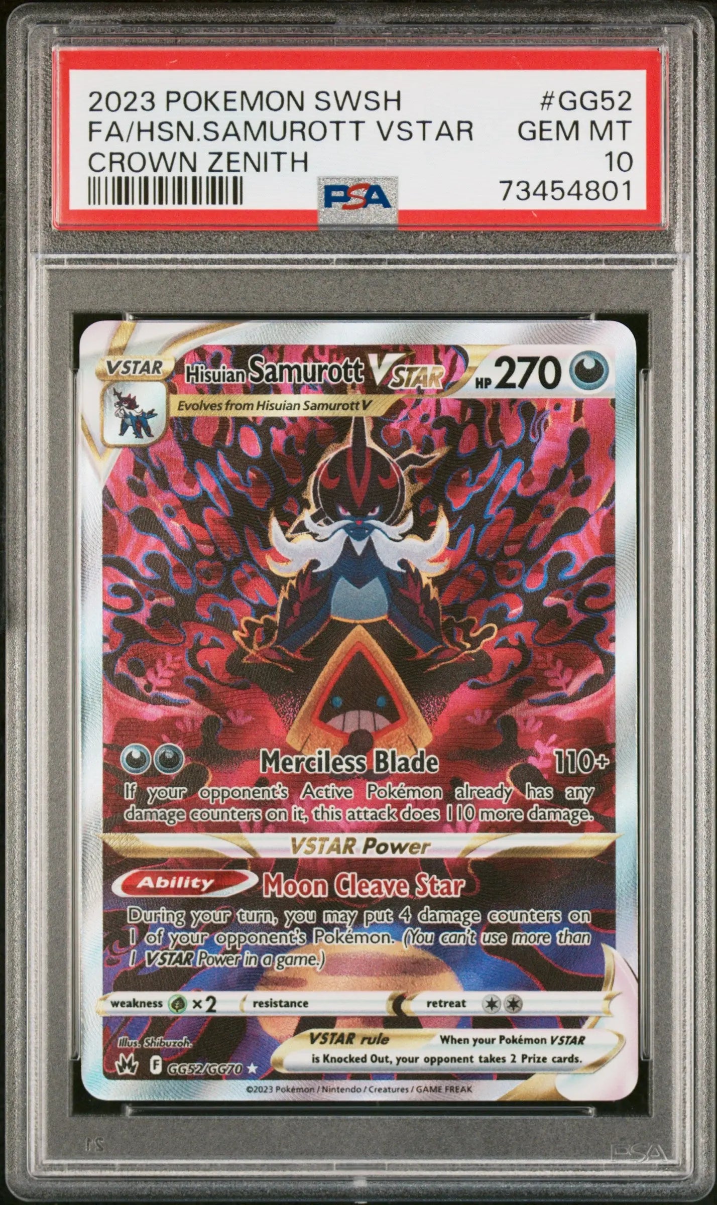 2023 Pokemon Sword & Shield Crown Zenith GG52/GG70 Hisuian Samurott Vstar PSA 10 
