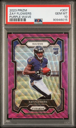 2023 Prizm Football Zay Flowers RC Rookie Purple Wave PSA 10 /99 