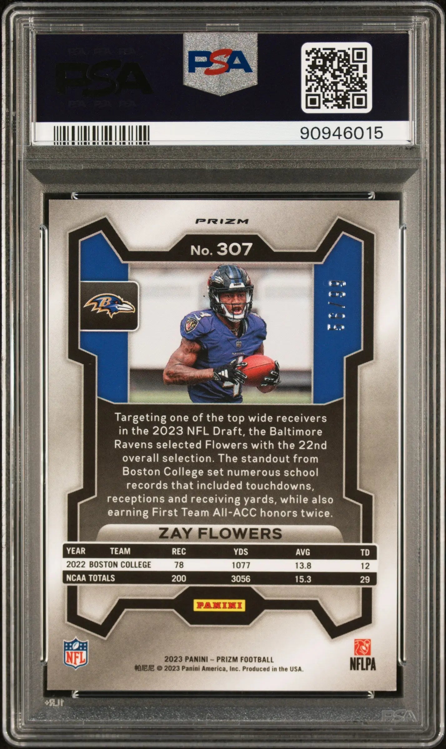 2023 Prizm Football Zay Flowers RC Rookie Purple Wave PSA 10 /99 