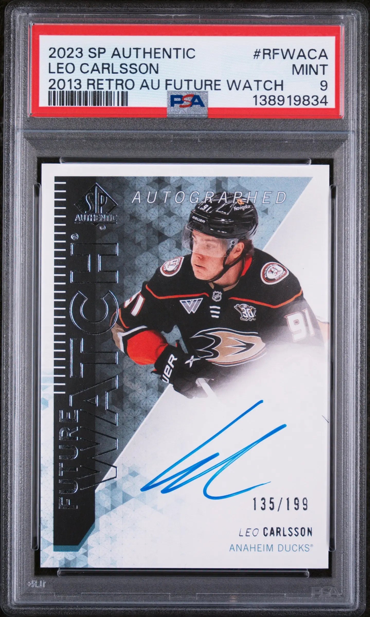 2023 SP Authentic Retro Autograph Future Watch Rookie Leo Carlsson /199 RC PSA 9 