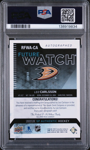 2023 SP Authentic Retro Autograph Future Watch Rookie Leo Carlsson /199 RC PSA 9 