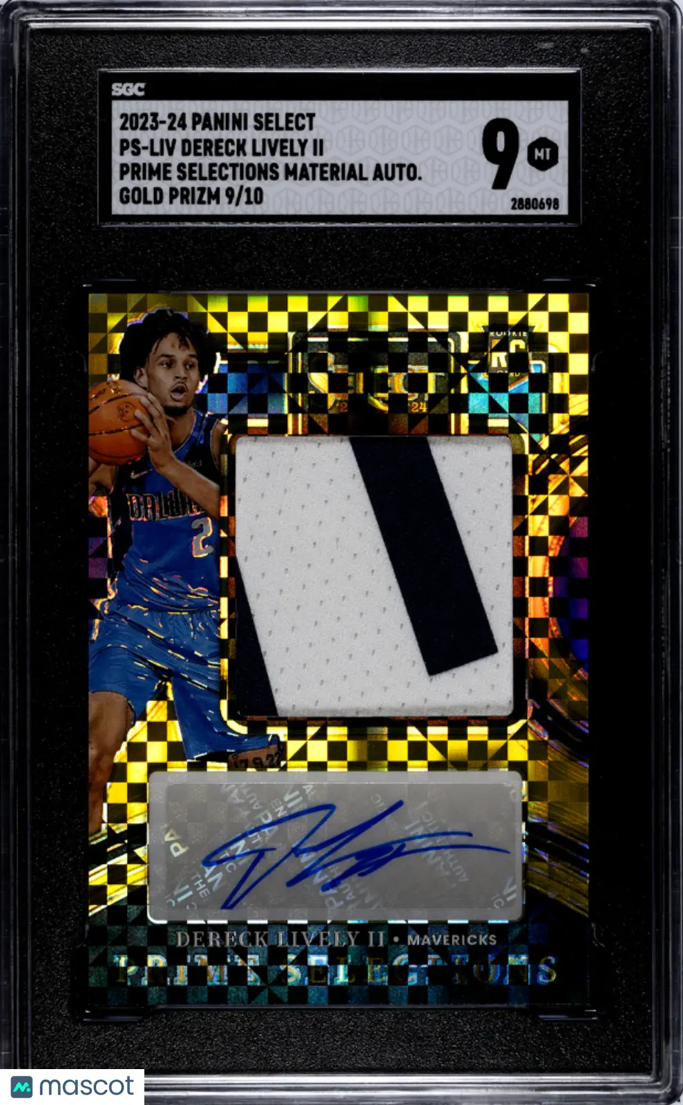 2023 Select Dereck Lively II RC Prime Selections Patch Auto Gold Prizm SGC 9 /10 