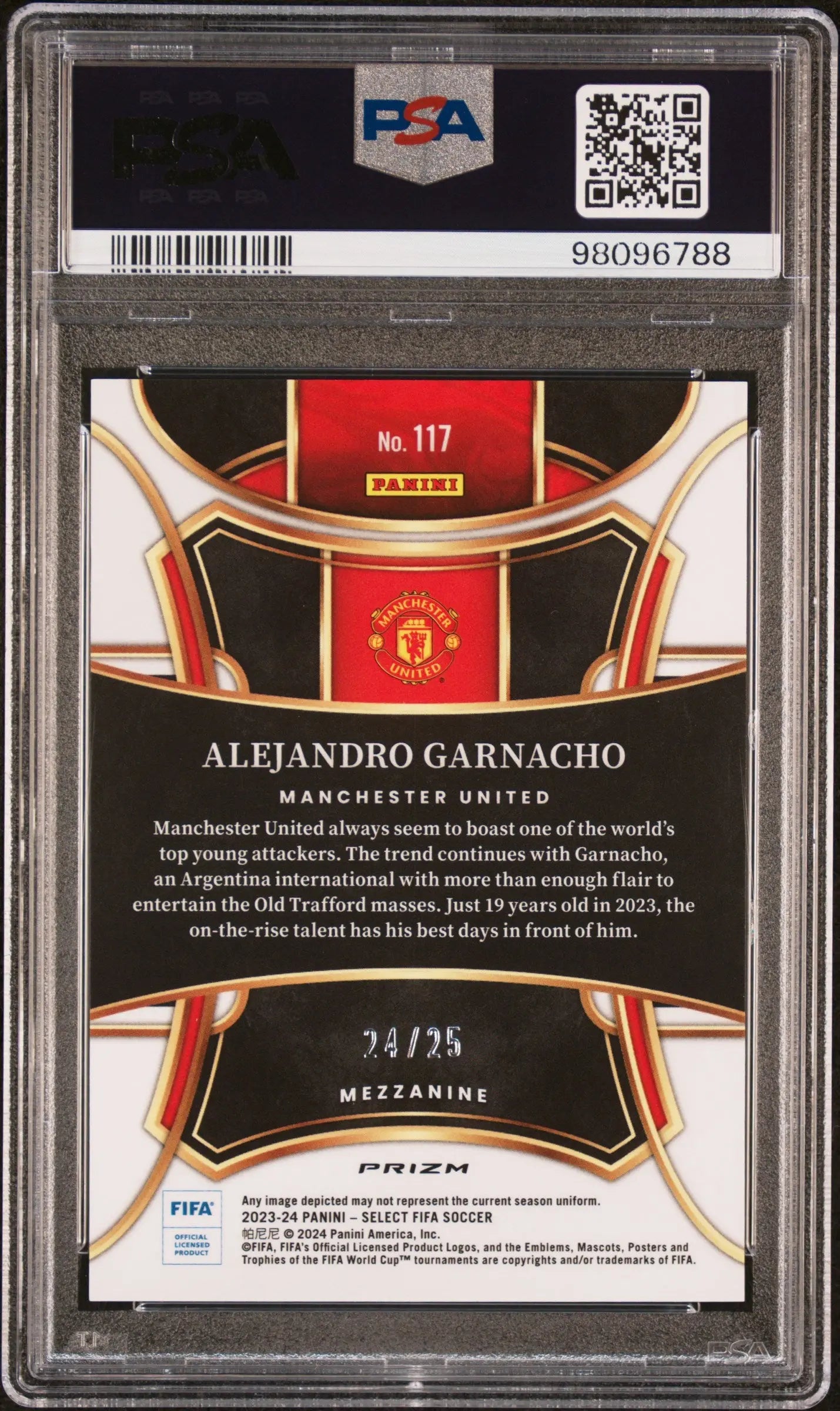 2023 Select FIFA Alejandro Garnacho #117 Zebra Prizm PSA 10 /25 