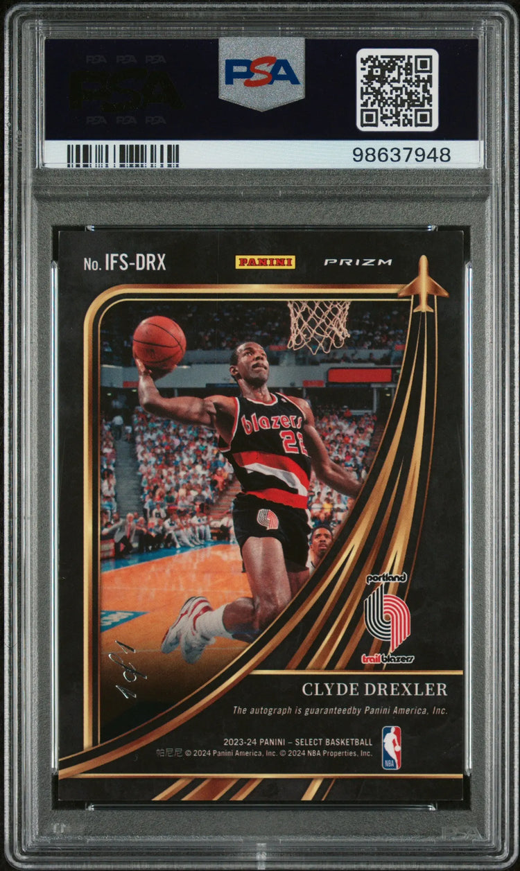 2023 Select In Flight Signatures Clyde Drexler Black Snake Pulsar FOTL 1/1 PSA A 