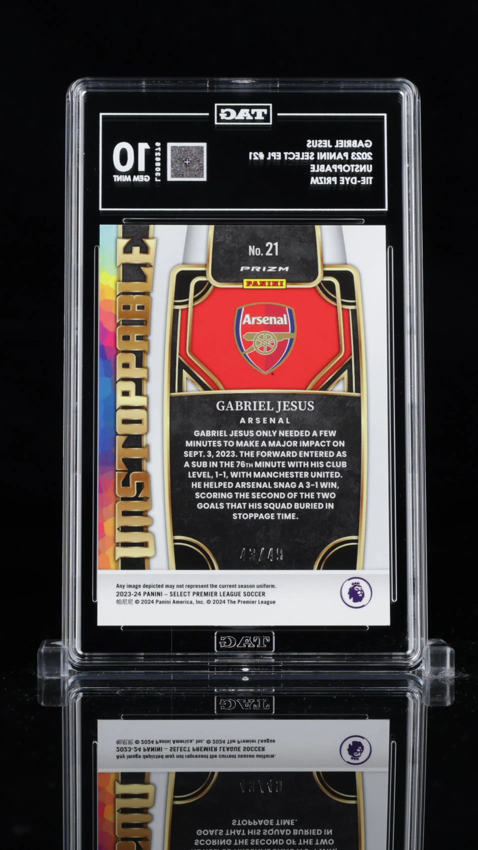 2023 Select PL Soccer Unstoppable Gabriel Jesus Tie-Dye Prizm TAG 10 /49 