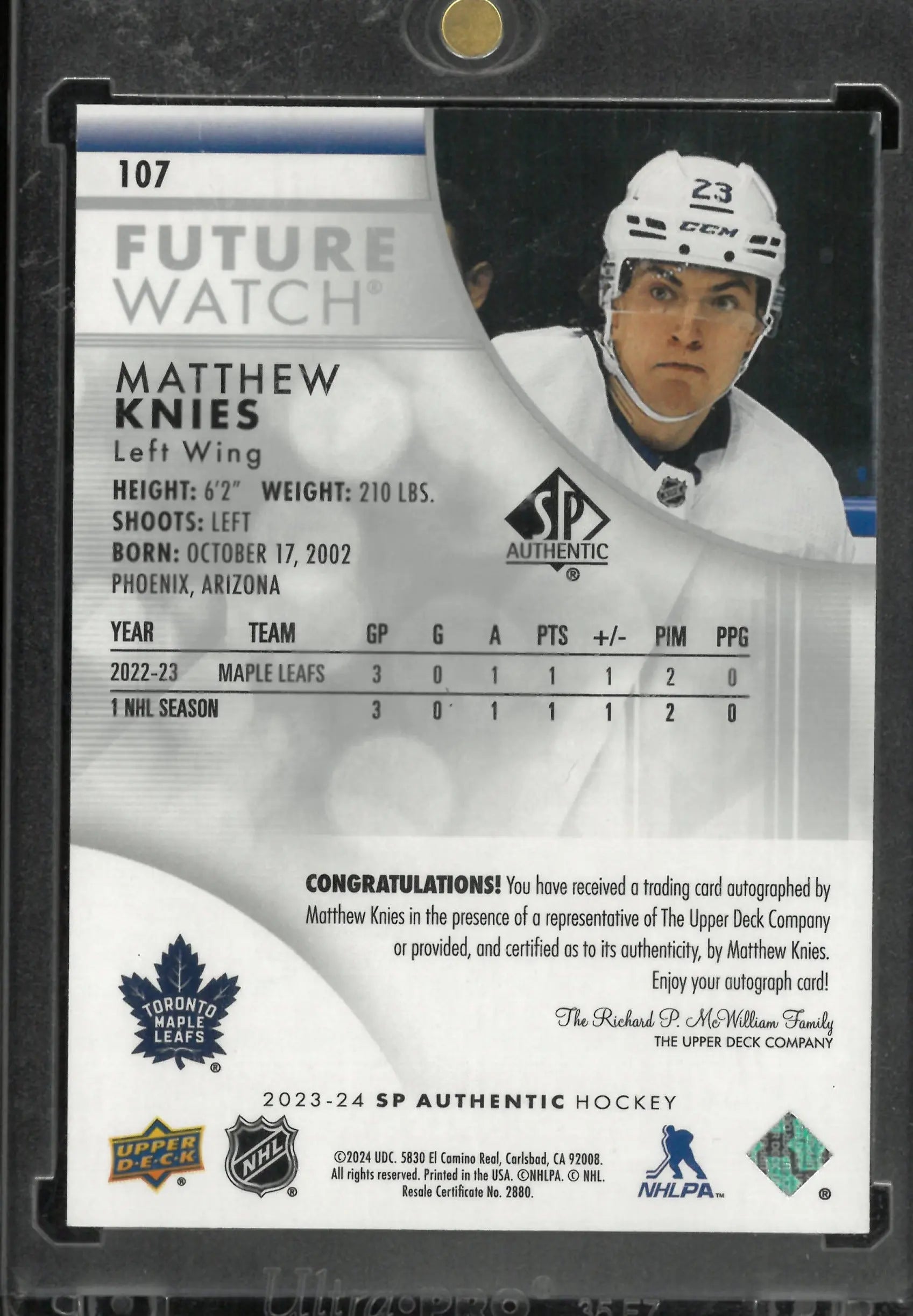 2023 Sp Authentic Future Watch Auto Matthew Knies /999 
