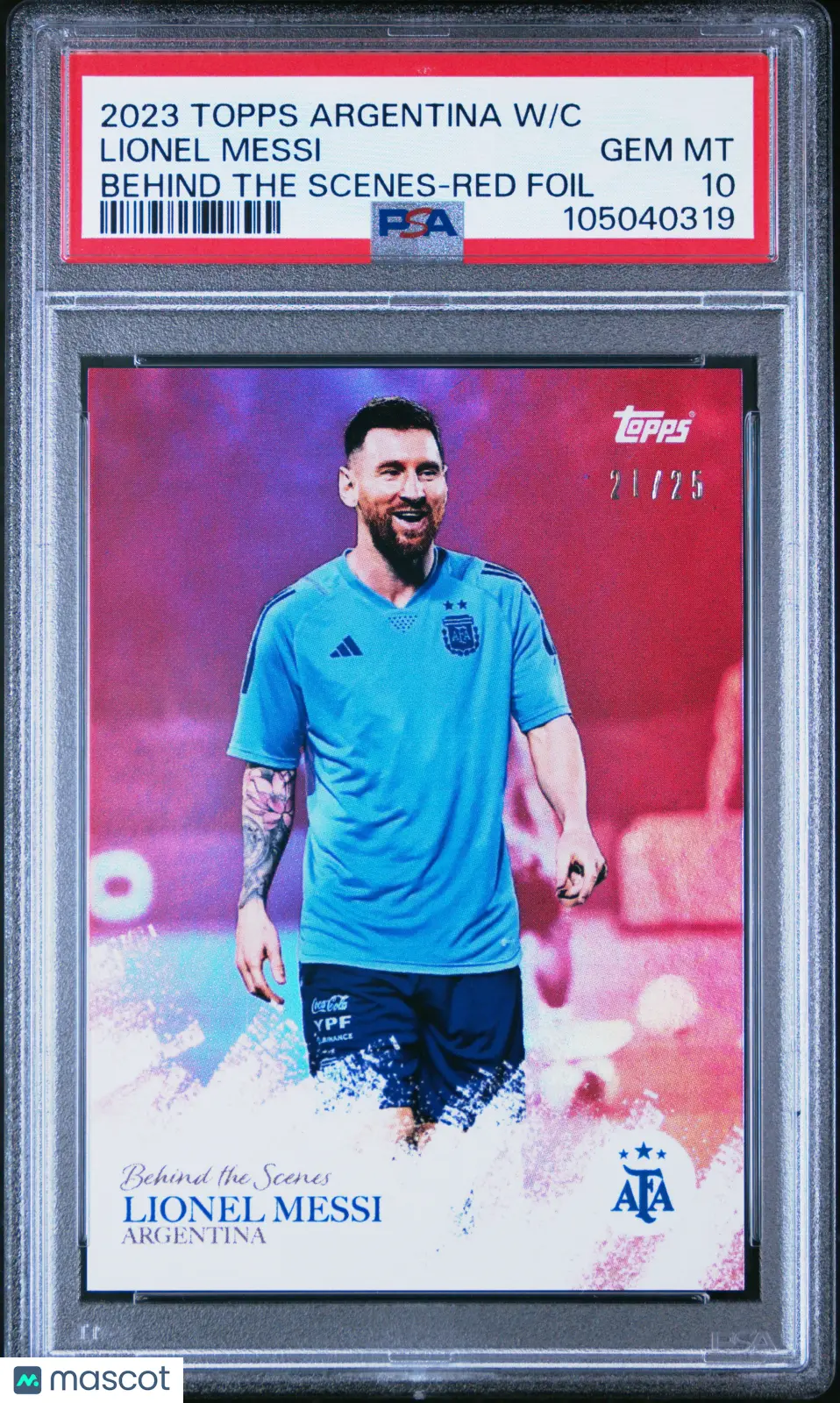 2023 Topps Argentina World Lionel Messi Behind The Scenes Red Foil /25 PSA 10 