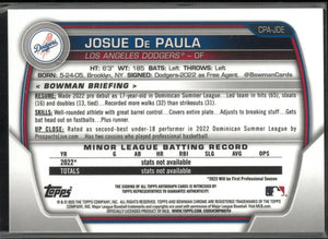 2023 Topps Autograph Rookie 1st Bowman Josue De Paula Auto RC 