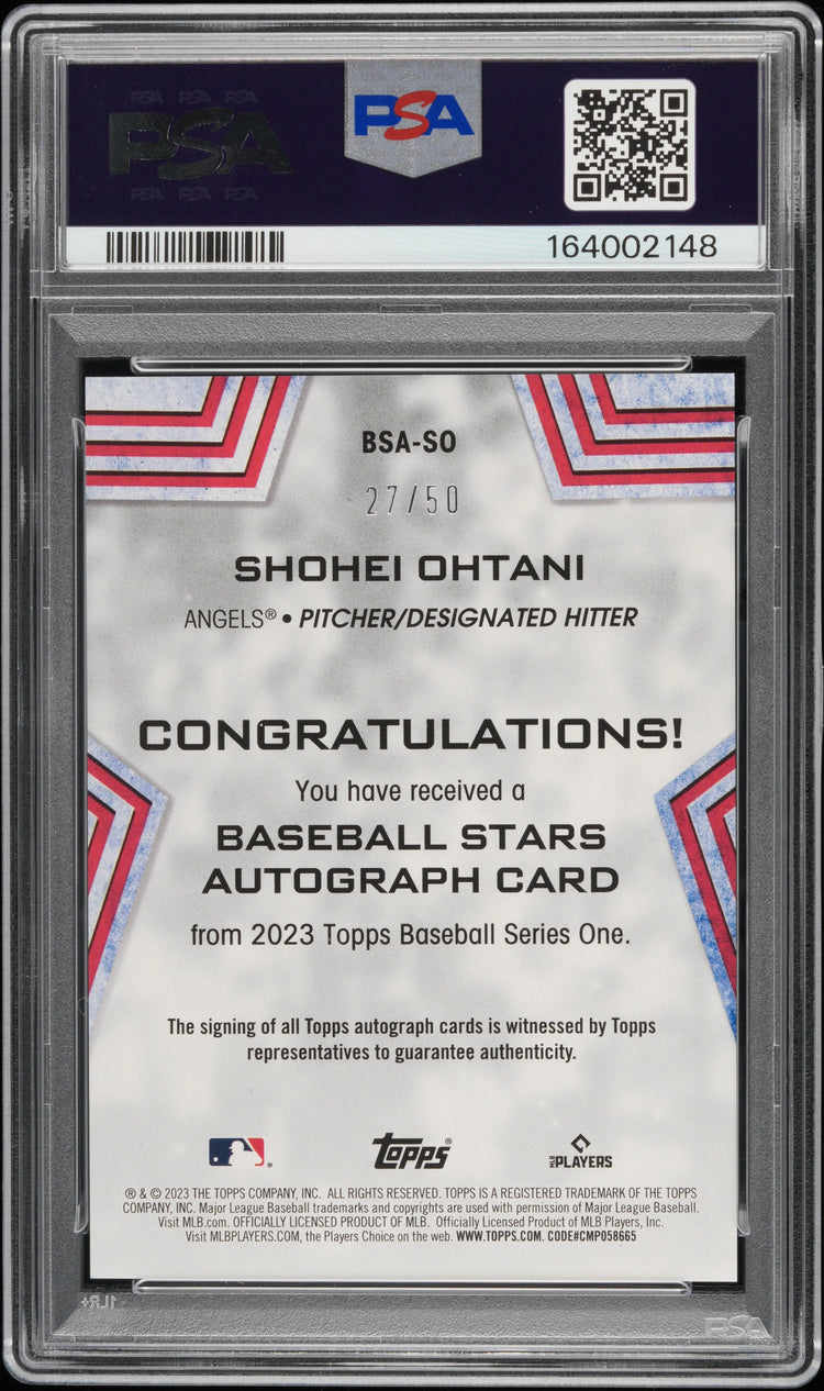 2023 Topps Baseball Stars Autographs Shohei Ohtani Auto Gold /50 PSA A Auto 10 